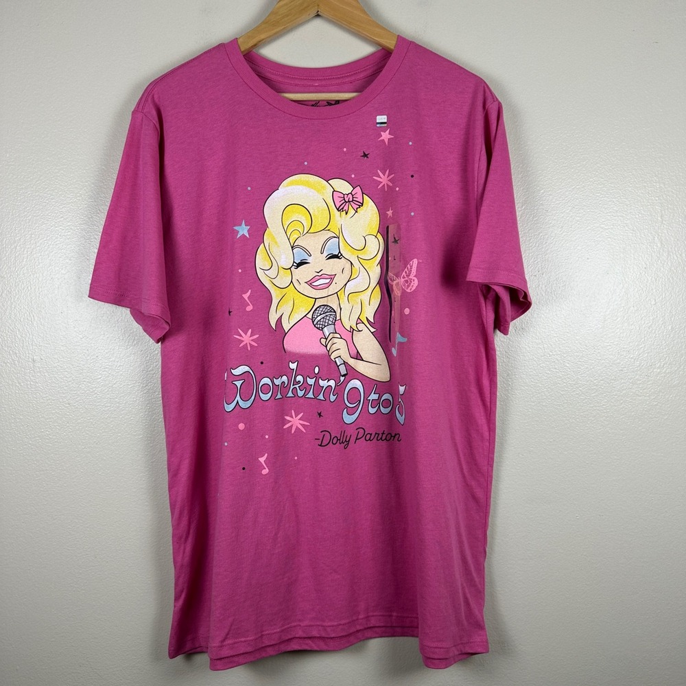 Dolly Parton Men's Large T-Shirt Vibrant Pink Working 9 to 5 Country Music Icon
